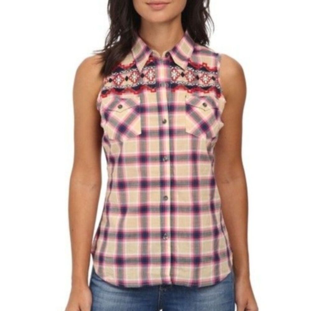 Roper NWT Sleeveless Embroidered Western Button Front Shirt‎ Size M